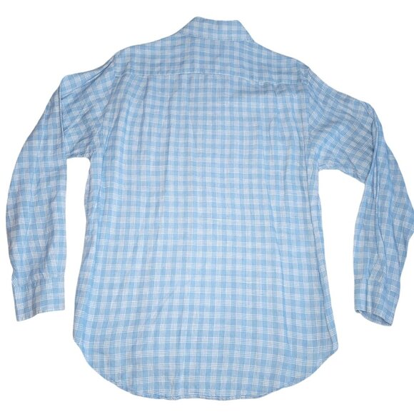 2 Henry Cottons Men's Linen Plaid Dress Shirts Sz Small Tall Blue Orange Easter - Picture 5 of 16